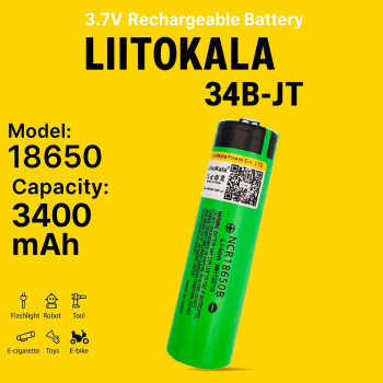 Аккумулятор литий-ионный LiitoKala 18650 3400mAh 3.7V — перезаряжаемая батарейка для фонарей и повербанков