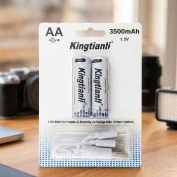 Пальчиковые аккумуляторы АА Kingtianli 2 шт. с разъемом Type-C на 1.5V/3500 mAh, аккумуляторные батарейки аа Пальчиковые аккумуляторы АА Kingtianli 2 шт. с разъемом Type-C на 1.5V/3500 mAh, аккумуляторные батарейки аа