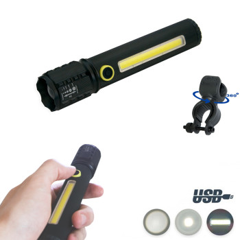Фонарик аккумуляторный ручной BL-C72-P50 COB LED Черный USB + крепление для фонарика на велосипед Фонарик аккумуляторный ручной BL-C72-P50 COB LED Черный USB + крепление для фонарика на велосипед