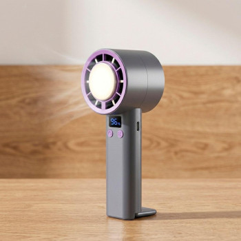 Мини вентилятор на аккумуляторе Handheld fan с дисплеем XP-C01 12W, Серо-фиолетовый, ручной портативный вентилятор