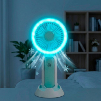 Настольный мини вентилятор с подставкой для телефона и LED подсветкой Mini Portable fan 3W, Голубой, ручной венитлятор Настольный мини вентилятор с подставкой для телефона и LED подсветкой Mini Portable fan 3W, Голубой, ручной венитлятор