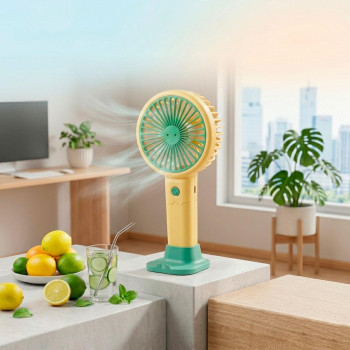 Аккумуляторный вентилятор с подставкой для телефона Light and Handy Fan Жёлто-салатовый, маленький вентилятор на стол