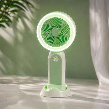 Аккумуляторный мини вентилятор с подсветкой Handheld fan Салатовый, вентилятор на стол с подсветкой для телефона