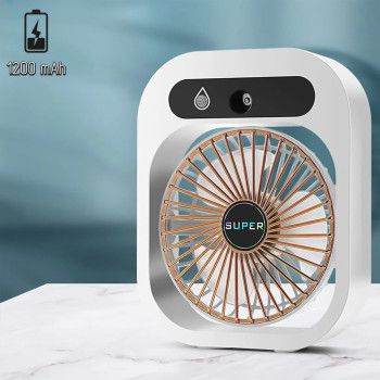 Мини вентилятор на аккумуляторе с распылением воды ICE AIR CONDITIONER FAN Белый, вентилятор портативный