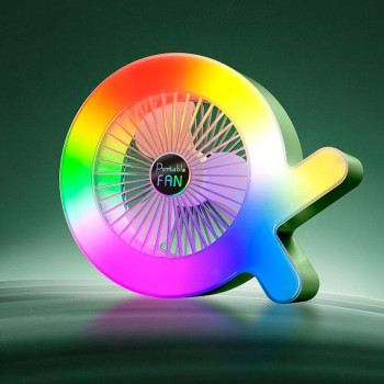 Маленький вентилятор Desktop Fan S37 c RGB подсветкой, Салатовый-белый, 2.8W, настольный мини вентилятор Маленький вентилятор Desktop Fan S37 c RGB подсветкой, Салатовый-белый, 2.8W, настольный мини вентилятор