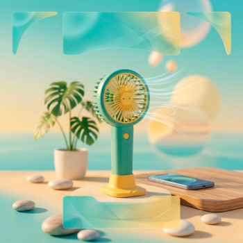 Настольный мини вентилятор с подставкой для телефона Light and Handy Fan Зелёно-желтый, вентилятор на аккумуляторе Настольный мини вентилятор с подставкой для телефона Light and Handy Fan Зелёно-желтый, вентилятор на аккумуляторе