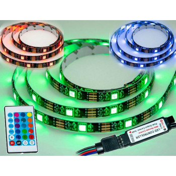 Светодиодная LED лента с пультом 5050 черная на 2м. RGB диодная + РГБ ЛЕД контроллер Светодиодная LED лента с пультом 5050 черная на 2м. RGB диодная + РГБ ЛЕД контроллер