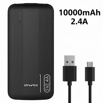 Повербанк AWEI P20K 10000mah 2.4A 12W Черный, портативная зарядка для телефона, внешний аккумулятор power bank Повербанк AWEI P20K 10000mah 2.4A 12W Черный, портативная зарядка для телефона, внешний аккумулятор power bank