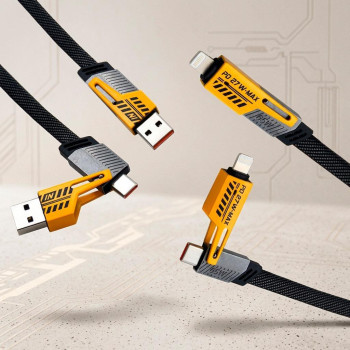 Универсальный кабель для зарядки смартфона 4в1 Yelandar KC300 65W, 1м., (Lightning, USB Type-A, Type-C) шнур для зарядки Универсальный кабель для зарядки смартфона 4в1 Yelandar KC300 65W, 1м., (Lightning, USB Type-A, Type-C) шнур для зарядки