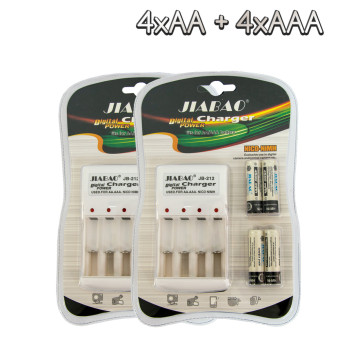 Комплект 2 зарядных устройства для аккумуляторных батарей JIABAO JB-212 + аккумуляторы Ni-MH 4хAAA+4хАА Комплект 2 зарядных устройства для аккумуляторных батарей JIABAO JB-212 + аккумуляторы Ni-MH 4хAAA+4хАА