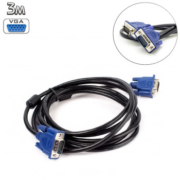 Кабель для монитора VGA-VGA Male/Male 3м (2 феррита) ВГА шнур удлинитель для ноутбука, проектора Кабель для монитора VGA-VGA Male/Male 3м (2 феррита) ВГА шнур удлинитель для ноутбука, проектора