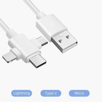 Кабель для зарядки телефона 3 в 1, Type-C, Lightning, microUSB, Белый, 140 см, универсальный кабель для зарядки Кабель для зарядки телефона 3 в 1, Type-C, Lightning, microUSB, Белый, 140 см, универсальный кабель для зарядки