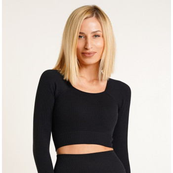 Кроп-топ лонгслив в рубчик CROP TOP RIB one size 18861 черный