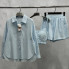 Костюм женский летний тройка рубкашка с майкой и шорты Fashion 6931 20580 голубой