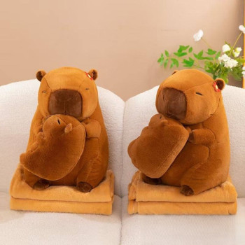 Мягкая игрушка с пледом Капибара 21555 45 см 100х170+-5 см коричневая