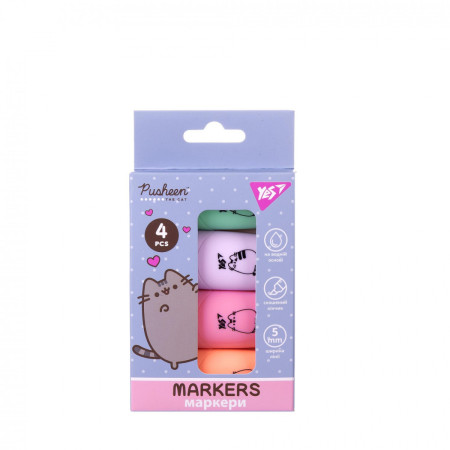 Набор маркеров текстовых YES Pusheen 391094 4 цвета