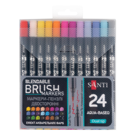 Набор маркеров двусторонних акварельных Santi Brush Marker 391056 24 шт