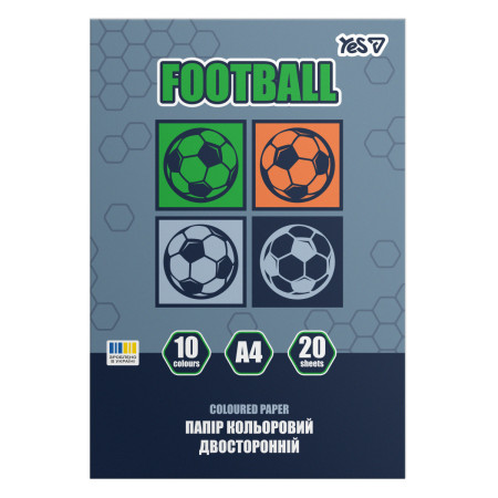 Бумага цветная двусторонняя А4 YES Football 955503 20 листов