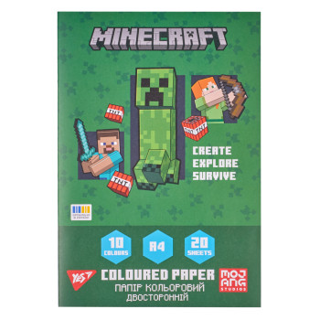 Бумага цветная двусторонняя А4 YES Minecraft 955458 20 листов