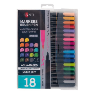 Набор маркеров двусторонних акварельных Santi Brush Pen 390999 18 цветов