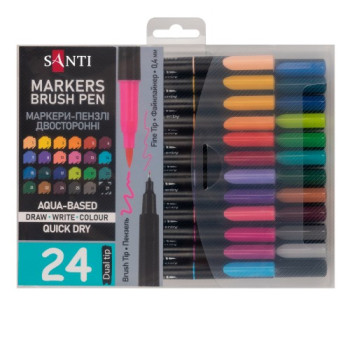 Набор маркеров двусторонних акварельных Santi Brush Pen 391000 24 цвета
