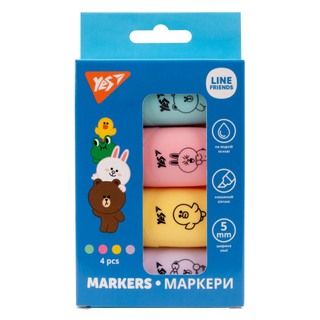 Набор маркеров текстовых YES Line Friends 390711 4 шт