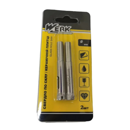 Коронка алмазная по керамике и стеклу Werk 99012 12 мм 2 шт/уп серебристая