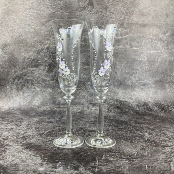 Набор бокалов ручной работы для шампанского Bohemia Фиолетовые цветы 2015-FC 190 мл 2 шт