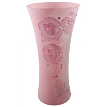 Ваза стеклянная ручной работы Розовые цветы (Конус маленький) ZA-1212