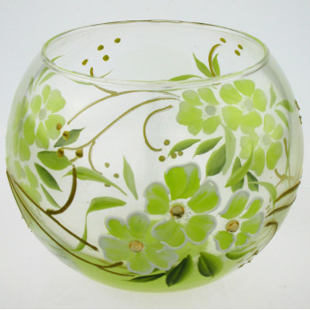 Ваза стеклянная ручной работы Зеленые цветы (Шарик маленький) ZA-1044