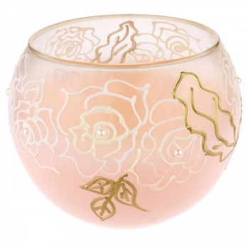 Ваза стеклянная ручной работы Розовые цветы (Шарик большой) ZA-1201