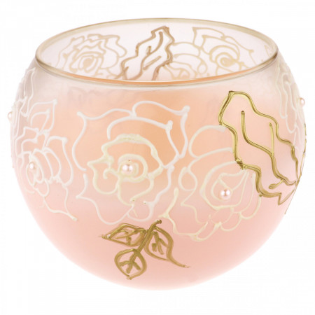 Ваза стеклянная ручной работы Розовые цветы (Шарик большой) ZA-1201