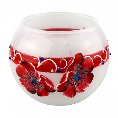 Ваза стеклянная ручной работы Красные цветы (Шарик средний) ZA-1326