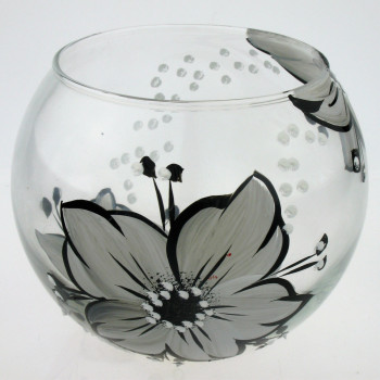 Ваза стеклянная ручной работы Серые цветы (Шарик маленький) ZA-1048