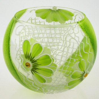 Ваза стеклянная ручной работы Зеленые цветы (Шарик маленький) ZA-1043