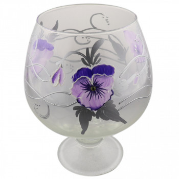 Ваза стеклянная ручной работы Фиолетовые цветы (Бокал средний) ZA-1253
