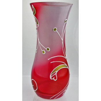 Ваза стеклянная ручной работы Красные цветы (Цилиндр изогнутый) ZA-1136