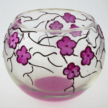 Ваза стеклянная ручной работы Фиолетовые цветы (Шарик маленький) ZA-1051