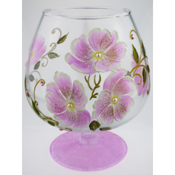 Ваза стеклянная ручной работы Розовые цветы (Бокал маленький) ZA-1015