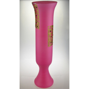 Ваза стеклянная ручной работы Розовый узор (Бокал высокий) ZA-1124
