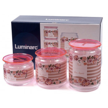 Набор банок для хранения 3 шт Plano Rosettеs Pink Luminarc P9213