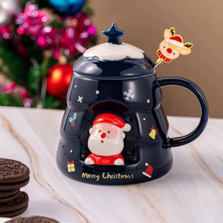 Кружка с крышкой новогодняя Merry Christmas 13667 400 мл синяя