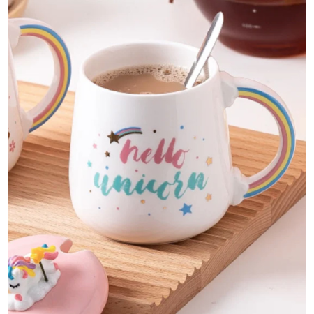 Кружка с крышкой и ложкой Единорог Hello unicorn 5697 420 мл