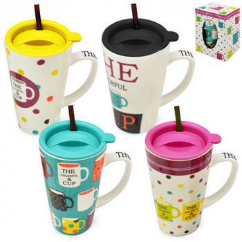 Кружка с крышкой и трубочкой Stenson Colorful cup TL-00091 550 мл