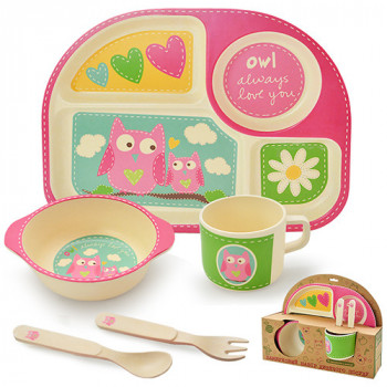 Детский набор посуды Stenson Совята MH-2773-2 5 предметов розовый