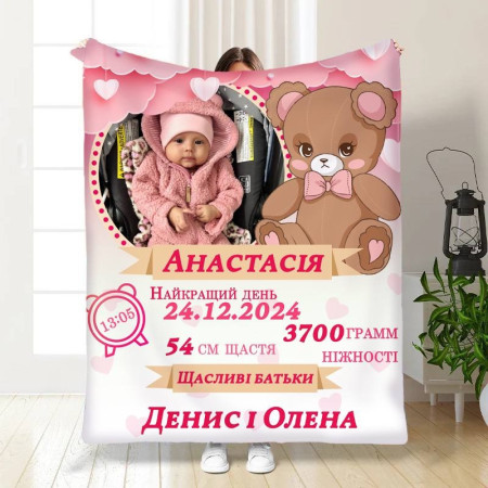 Плед 3D с метрикой Метрика для девочки 1 фото 3512_C 16149 80х100 см