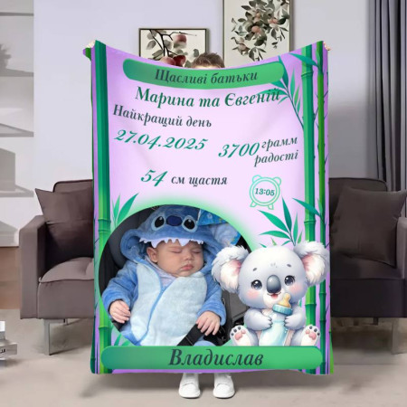 Плед 3D с метрикой Метрика для девочки Коала 1 фото 32784 80х100 см