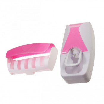 Дозатор для зубной пасты с держателем для щеток, розовый