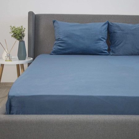 Простынь на резинке двуспальное ТЕП VELOUR 2-04756_33919 160х200 см темно-синяя