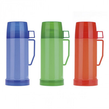 Термос 600мл со стеклянной колбой и пластиковой чашкой (синий,зеленый, красный) Kamille 2071
